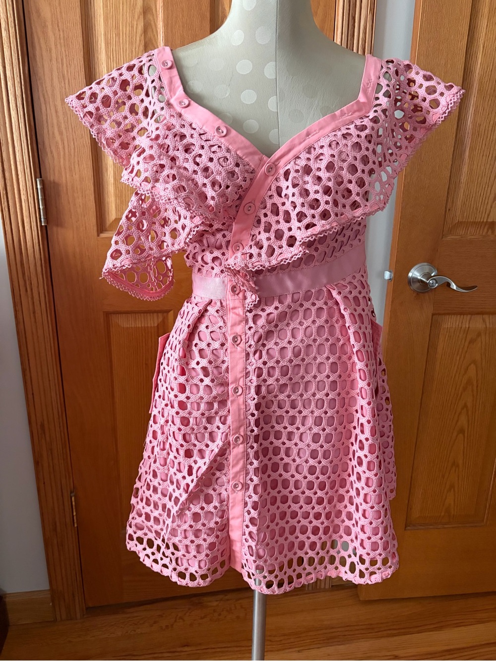 Pink Eyelet Ruffle Wrap Dress